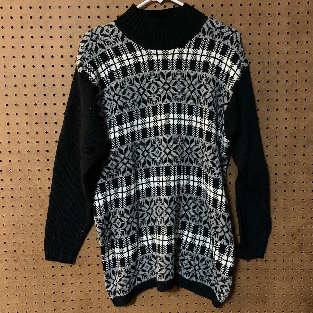 Liz Claiborne Nordic Christmas Gray Fair Isle Mock Neck Sweater HOLIDAY Small